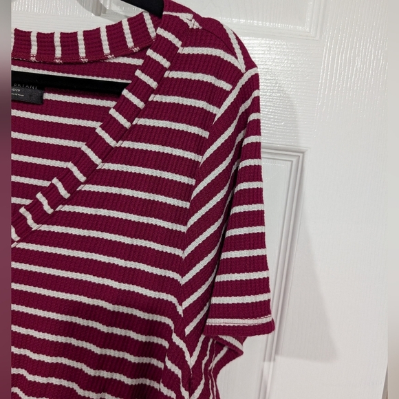 Lane Bryant Berry Striped Classic Button-Front Knit Tee With Tie-Hem Size 18/20 - Picture 6 of 10